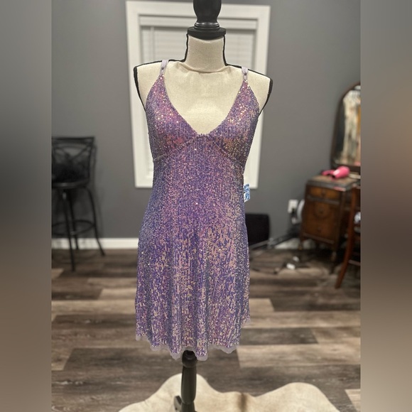 Intimately Free People Gold Rush Mini Dress Sequin Lilac Marina NWT - Medium - Picture 4 of 11